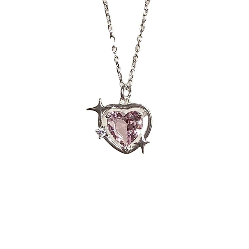 Wholesale S925 Silver Pink Heart Hollow Out Necklaces